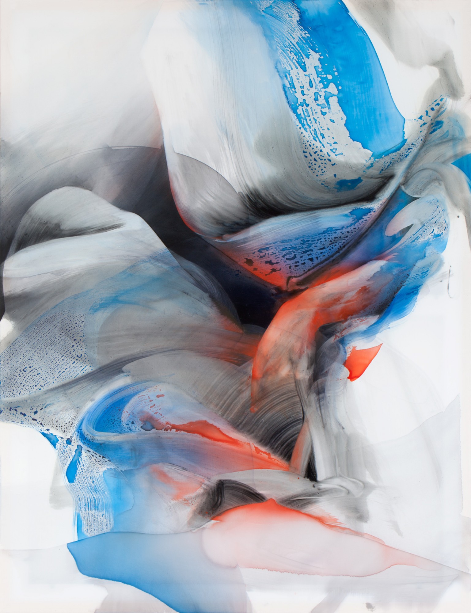 Natascha Schmitten - Gravité, 2019, ink, oil on nylon, 130 x 100 cm